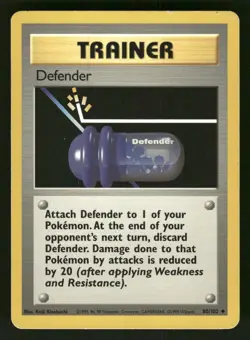 1999 Heavily Played Pokemon 80/102 Defender Base Set Non Holo English - Image 1