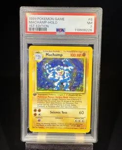 PSA 7 NEAR MINT Machamp 1st Edition SHADOWLESS Holo WOTC 1999 Pokemon Card 8/102 - Image 1