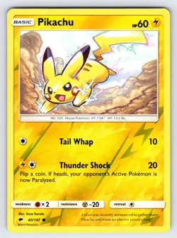 Pikachu 40/147 2017 S&M Burning Shadows Pokemon Card TCG Reverse Holo - Nm - Image 1