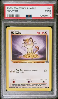 1999 POKEMON JUNGLE 56 MEOWTH MINT PSA 9 - Image 1