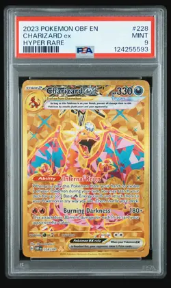 [PSA 9] Charizard EX 228/197 Obsidian Flames Pokemon 2023 Hyper Rare Gold - Image 1