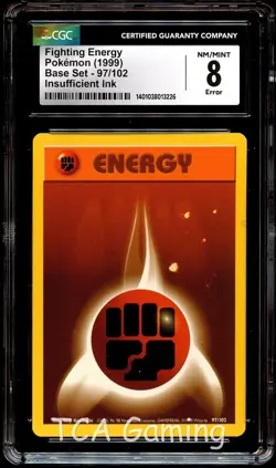 CGC 8 NM-MT Fighting Energy 97/102 ERROR "Insufficient Ink" Pokemon Card 226 - Image 1