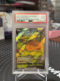 PSA 9 MINT Charizard V SWSH260 FULL ART HOLO PROMO Pokemon Card - Image 1