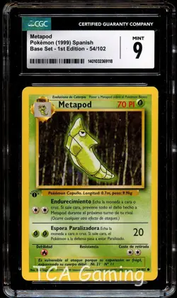 CGC 9 MINT Metapod 54/102 1st Edition SPANISH Pokemon Card 118 - Image 1