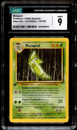 CGC 9 MINT Metapod 54/102 1st Edition SPANISH Pokemon Card 118 - Image 2