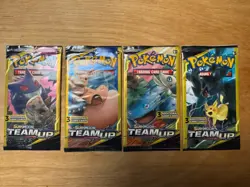 Pokemon Sun & Moon Team Up 3 Card Mini Booster Packs Complete Art Set (4 Packs) - Image 1