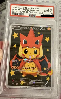 2016 POKEMON JPN XY PROMO PONCHO WEARING PIKACHU CHARIZARD 208/XY-P PSA 10 - Image 1