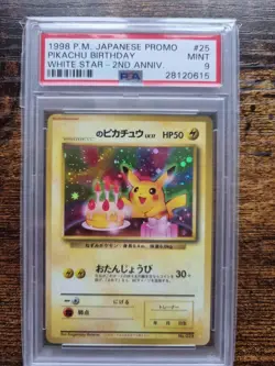 1998 Pokemon Japanese Promo Birthday Pikachu White Star 2nd Ann. PSA 9 - Image 1