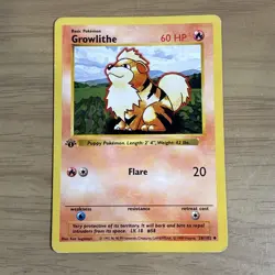 Pokemon Growlithe 1st Edition Shadowless Base Set 1999 Card 28/102 LP - Image 1
