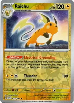 Raichu - 019/091 - Reverse Holo Rare Paldean Fates Pokemon Card - NM/M! - Image 1