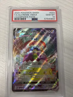 2020 POKEMON SWSH FA/ALCREMIE VMAX CHAMPIONS PATH #023 PSA 10 GEM MINT - Image 1