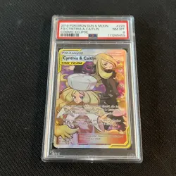 2019 Pokemon Sun & Moon Cosmic Eclipse #228 FA Cynthia & Caitlin PSA 8 NM-MT - Image 1