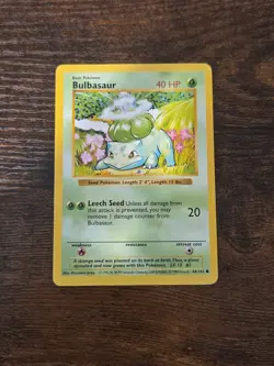Shadowless Bulbasaur 44/102 Common Base Set Pokemon Card MP-LP - Image 1