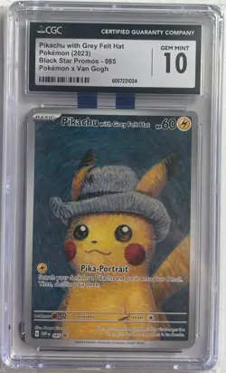 2023 POKEMON SVP EN-SV BLACK STAR PROMO #085 PIKACHU WITH GREY FELT HAT CGC 10 - Image 1