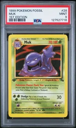 Pokemon Fossil 1999 1st Edition Muk, PSA 9, #28/62 - Image 1