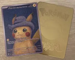 Pokemon Van Gogh Pikachu with Grey Felt Hat GOLD Metal Card Custom For Display - Image 3