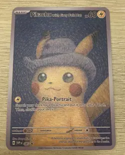 Pokemon Van Gogh Pikachu with Grey Felt Hat GOLD Metal Card Custom For Display - Image 4