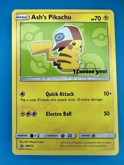 2017 Pokemon Ash's Pikachu TCG Black Star Promo Card SM112 NM - Image 1