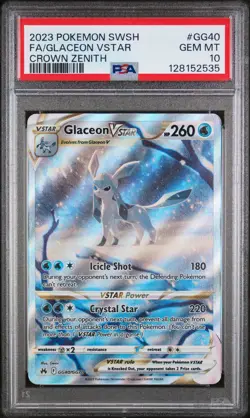 2023 POKEMON SWORD & SHIELD CROWN ZENITH #GG40 FULL ART/GLACEON VSTAR PSA 10 - Image 1