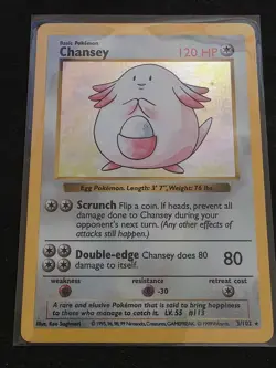 1999 Pokemon WOTC Chansey 3/102 Base Set (Shadowless) Holo LP - Image 3