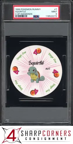 1999 POKEMON RUMMY #7 SQUIRTLE 4 OF DIAMONDS POP 5 PSA 9 - Image 1