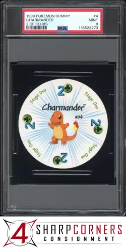 1999 POKEMON RUMMY #4 CHARMANDER 2 OF CLUBS POP 2 PSA 9 - Image 1