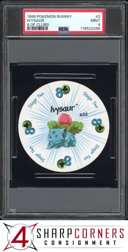 1999 POKEMON RUMMY #2 IVYSAUR 8 OF CLUBS POP 4 PSA 9 - Image 1