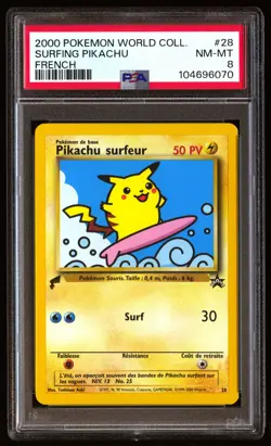 PSA 8 Surfing Pikachu 28 Pokemon World Collection 2000 French - Image 1
