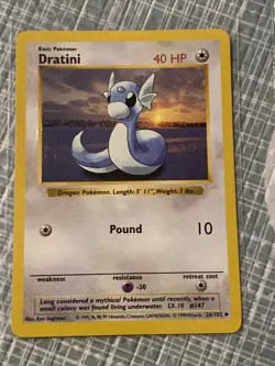 NM (Shadowless) Pokemon DRATINI Card BASE Set 26/102 UNCOMMON Non-Holo - Image 1