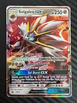 Pokemon TCG Solgaleo GX SM Black Star Promo SM16 Holo Promo DMG - Image 1