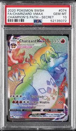 2020 POKEMON SWORD & SHIELD CHAMP'S PATH SECRET FULL ART/CHARIZARD VMAX PSA 10 - Image 1