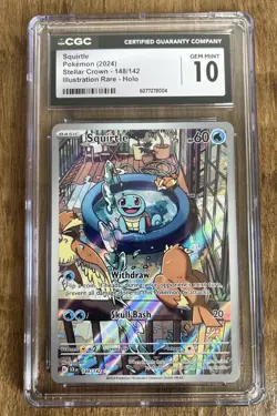 Pokemon Squirtle IR 148/142 Sv07 Stellar Crown Holo Illustration Rare CGC 10! - Image 1
