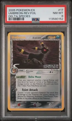 2005 POKEMON EX DELTA SPECIES #17 UMBREON-REVERSE FOIL PSA 8 - Image 1