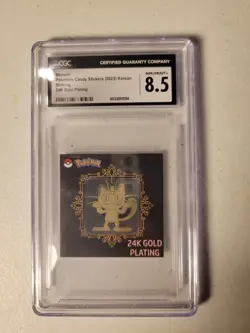 CGC 8.5 Meowth 2023 Korean Pokemon Candy Sticker 24k Gold Plating - Image 1