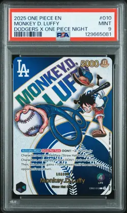 PSA 9 MINT One Piece Los Angeles Dodgers Monkey D. Luffy Promo Card English - Image 1