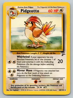 Pidgeotto 28/130 Rare Base Set 2 Pokemon Card MP - Image 1