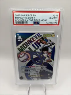 PSA 10 GEM MINT One Piece Los Angeles Dodgers Monkey D. Luffy Promo Card English - Image 1