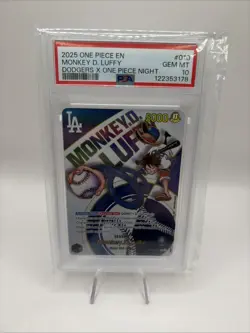 PSA 10 GEM MINT One Piece Los Angeles Dodgers Monkey D. Luffy Promo Card English - Image 5