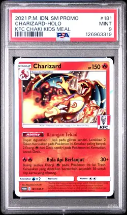 2021 POKEMON INDONESIAN SM PROMO KFC CHAKI KIDS MEAL #181 CHARIZARD-HOLO PSA 9 - Image 1