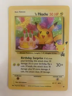 Pokemon Pikachu TCG Birthday Celebrations Holo Rare Card #24 NM/Mint Pack Fresh - Image 1