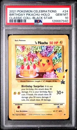 2021 POKEMON CELEBRATIONS CLASSIC COLL #24 BIRTHDAY PIKACHU-HOLO PSA 10 - Image 1