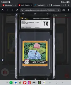 Ivysaur 02 Pokemon Artbox # 2 Sticker 1999 CGC 10 - Image 1