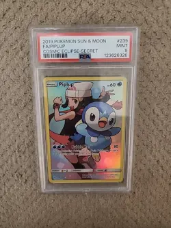 2019 POKEMON SUN & MOON COSMIC ECLIPSE SECRET #239 FULL ART/PIPLUP PSA 9 - Image 1