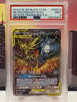 Pokemon Moltres Zapdos Articuno GX SM210 Hidden Fate Promo PSA 9 stained glass - Image 1