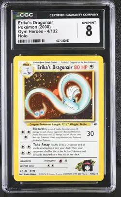 CGC 8 Erika's Dragonair 2000 Gym Heroes 4/132 Holo SWIRL Pokemon Card - Image 1