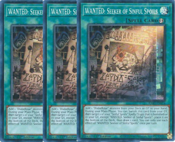 Yu-Gi-Oh! 3x WANTED: Seeker of Sinful Spoils RA03-EN074 Super Rare Playset - Image 1