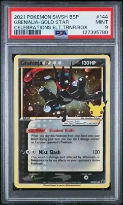 2021 Greninja Gold Star Pokemon TCG SWSH144 Celebrations ETB PSA 9 MINT Swirl - Image 1