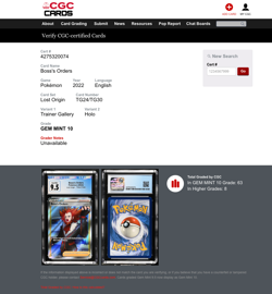Pokemon Lost Origin Ultra Rare Boss's Orders TG24/TG30 CGC 10 (9.5) Gem Mint - Image 3