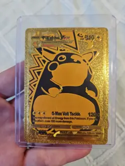 Pikachu VMax Gold Foil Premium Fan Art Vinyl Pokemon Collector Card - Image 1