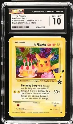 🎂🎂🎂 CGC 10 Birthday Pikachu 24 Celebrations Classic Collection Pokemon 25th - Image 1